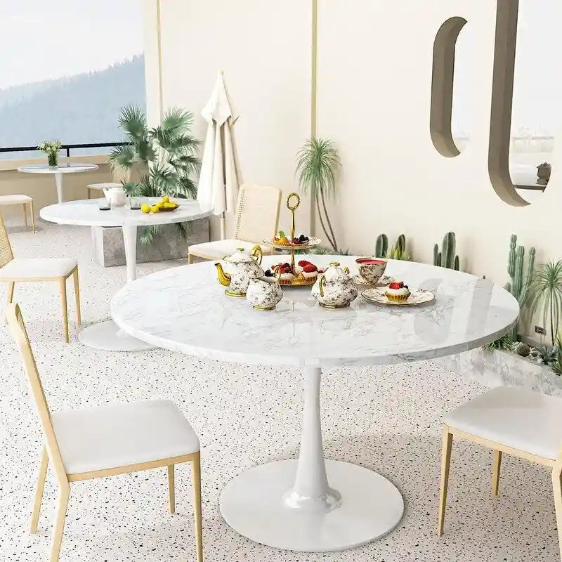 Mid-Century Modern Round Kitchen or Dining Table with Premium Top and Pedestal Base for Dining Room