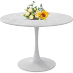 Mid-Century Modern Round Kitchen or Dining Table with Premium Top and Pedestal Base for Dining Room