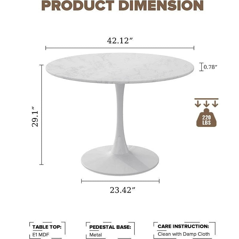 Mid-Century Modern Round Kitchen or Dining Table with Premium Top and Pedestal Base for Dining Room