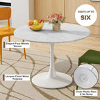 Mid-Century Modern Round Kitchen or Dining Table with Premium Top and Pedestal Base for Dining Room