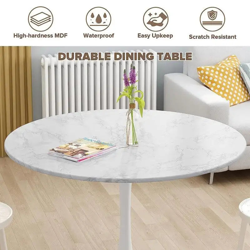 Mid-Century Modern Round Kitchen or Dining Table with Premium Top and Pedestal Base for Dining Room