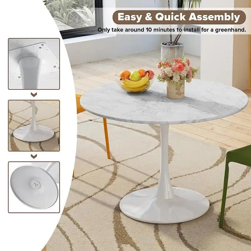 Mid-Century Modern Round Kitchen or Dining Table with Premium Top and Pedestal Base for Dining Room