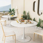 Mid-Century Modern Round Kitchen or Dining Table with Premium Top and Pedestal Base for Dining Room