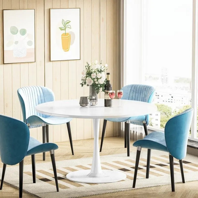 Mid-Century Modern Round Kitchen or Dining Table with Premium Top and Pedestal Base for Dining Room