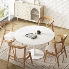 Mid-Century Modern Round Kitchen or Dining Table with Premium Top and Pedestal Base for Dining Room