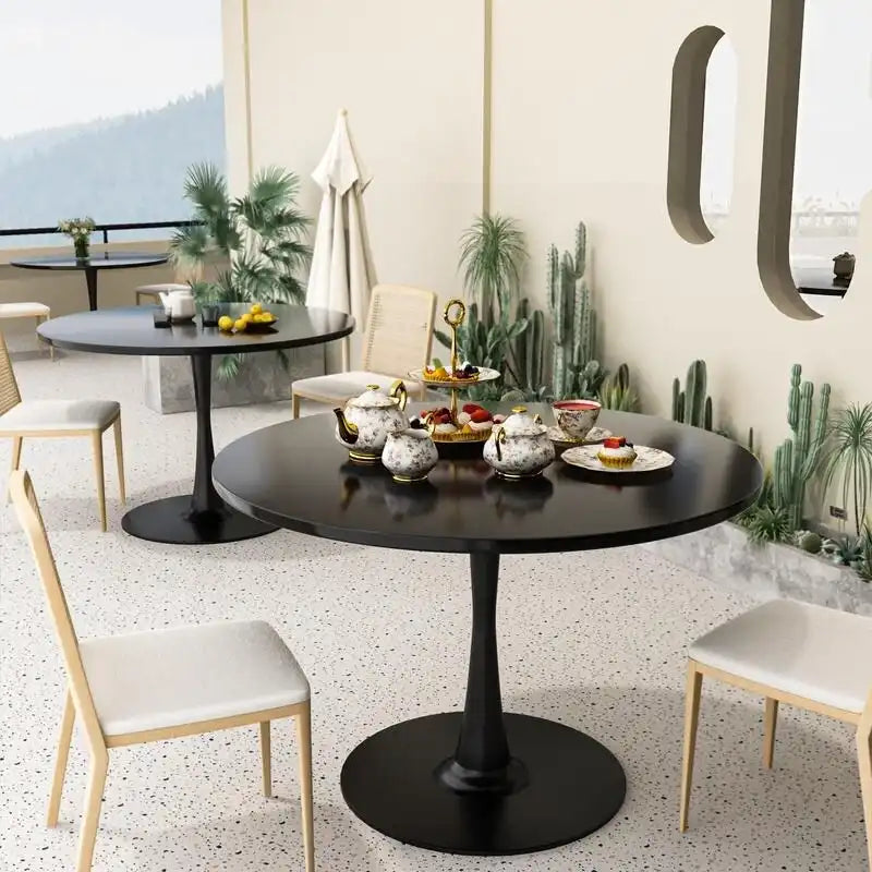 Mid-Century Modern Round Kitchen or Dining Table with Premium Top and Pedestal Base for Dining Room