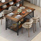 70-Inch Large Kitchen Dining Table for 6-8 People, Farmhouse Industrial Kitchen Table with Storage Shelf