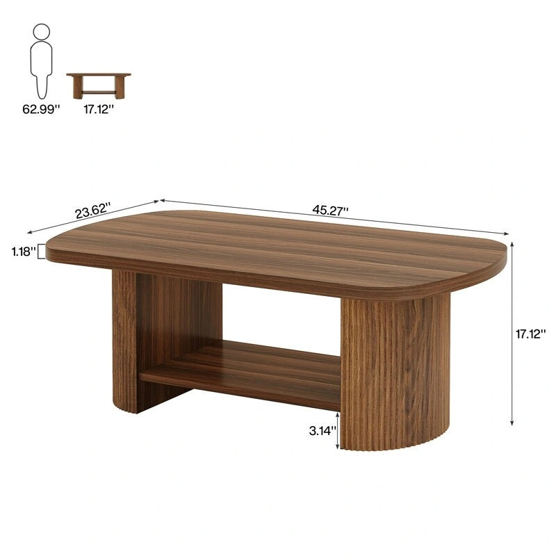 Rustic Coffee Table Wood Tea Table with Storage Shelves